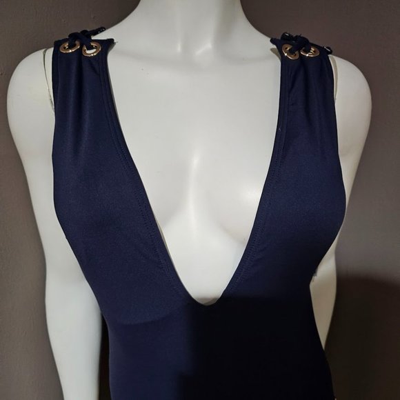 Michael Michael Kors Grommet V-Neck One-Piece Swimsuit Size 14 - Picture 3 of 14